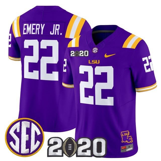 John Emery Jr.  #22 LSU Tigers 2020 National Champions Vapor Limited Stitched Purple