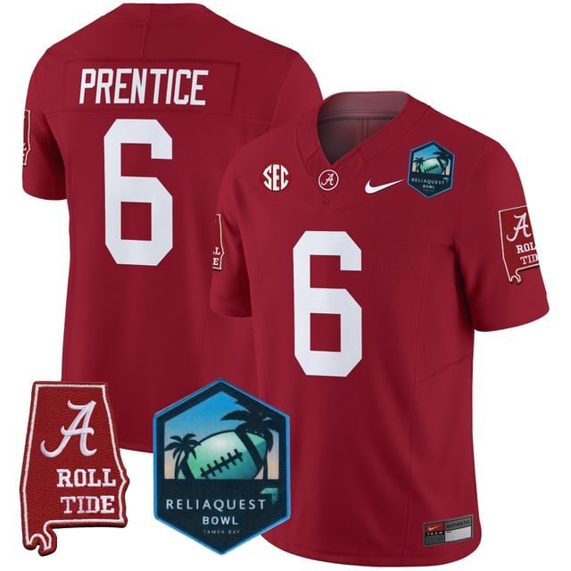 Kobe Prentice  #6 Alabama Crimson Tide 2026 ReliaQuest Bowl Patch Stitched Crimson