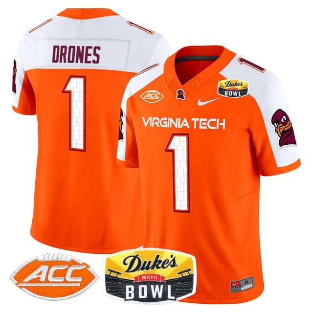 Kyron Drones  #1 Virginia Tech Hokies 2026 Duke's Mayo Bowl Patch Stitched Orange Alternate