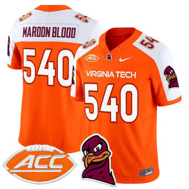 Maroon Blood  #540 Virginia Tech Hokies 2026 Vapor Limited Orange Alternate - All Stitched