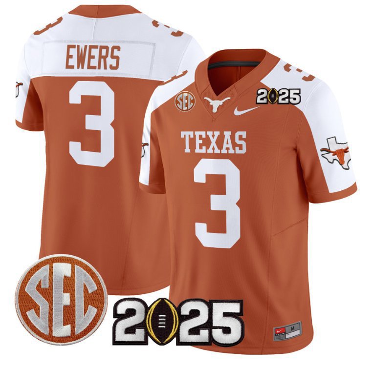 Quinn Ewers  #3 Texas Longhorns 2026 CFP Final Patch Orange Alternate