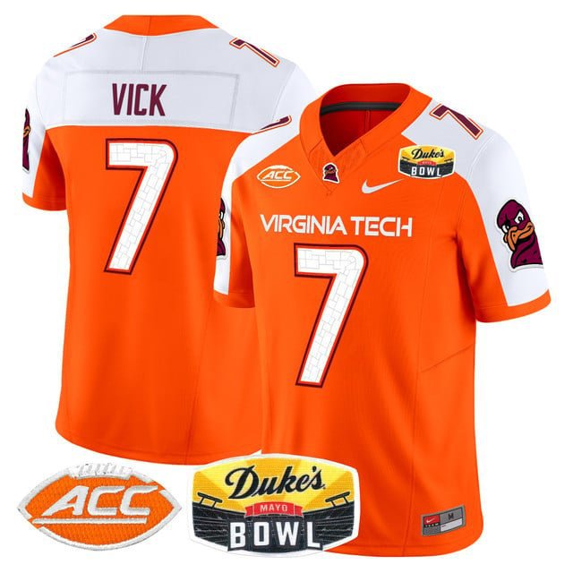 Michael Vick  #7 Virginia Tech Hokies 2026 Duke's Mayo Bowl Patch Stitched Orange Alternate