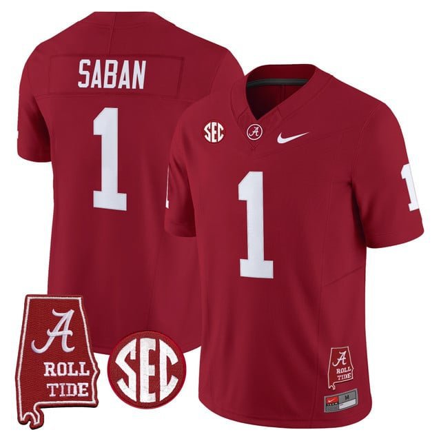 Nick Saban  #1 Alabama Crimson Tide Throwback Vapor Alabama Map Stitched Crimson