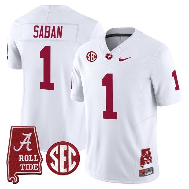 Nick Saban  #1 Alabama Crimson Tide Throwback Vapor Alabama Map Stitched White