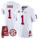 Nick Saban  #1 Alabama Crimson Tide Throwback Vapor Alabama Map Stitched White