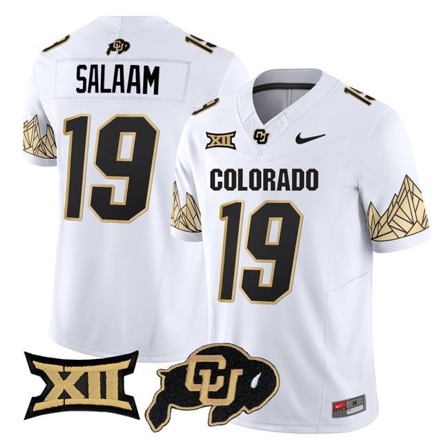Rashaan Salaam  #19 Colorado Buffaloes Vapor Limited V4 - Big 12 XII Patch Stitched White