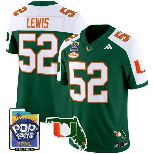 Ray Lewis  #52 Miami Hurricanes 2026 PopTarts Bowl Patch Vapor Stitched Green Alternate