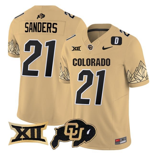 Shilo Sanders  #21 Colorado Buffaloes Vapor Limited V4 - Big 12 XII Patch Stitched Gold