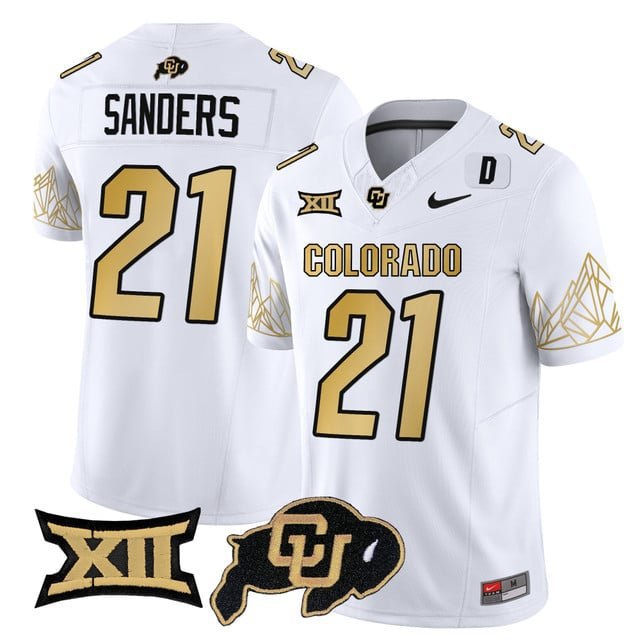 Shilo Sanders  #21 Colorado Buffaloes Vapor Limited V4 - Big 12 XII Patch Stitched White 2
