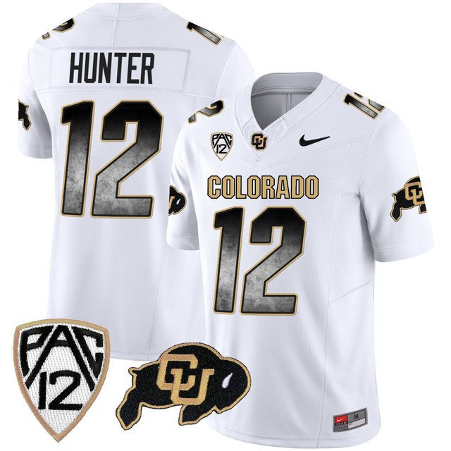 Travis Hunter  #12 Colorado Buffaloes Arch Smoke Vapor White - All Stitched