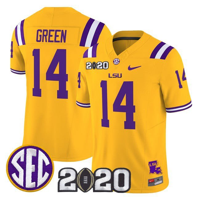 Trey'Dez Green  #14`LSU Tigers 2020 National Champions Vapor Limited Stitched Gold