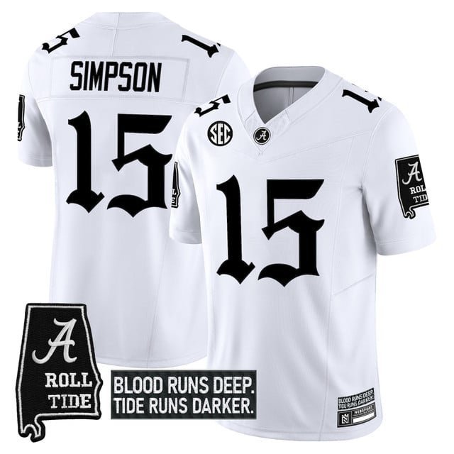Ty Simpson  #15 Alabama Crimson Tide Gothic Bama Blood Edition Vapor Stitched White