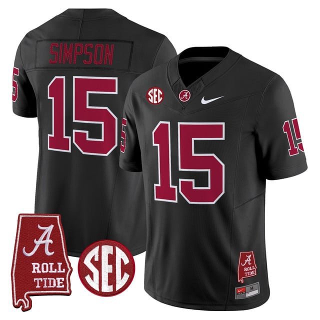 Ty Simpson  #15 Alabama Crimson Tide Throwback Vapor Alabama Map Stitched Black