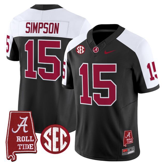 Ty Simpson  #15 Alabama Crimson Tide Throwback Vapor Alabama Map Stitched Black Alternate
