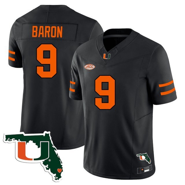 Tyler Baron  #9 Miami Hurricanes Florida Map Patch Vapor Premier Limited Stitched Black