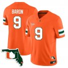 Tyler Baron  #9 Miami Hurricanes Florida Map Patch Vapor Premier Limited Stitched Orange