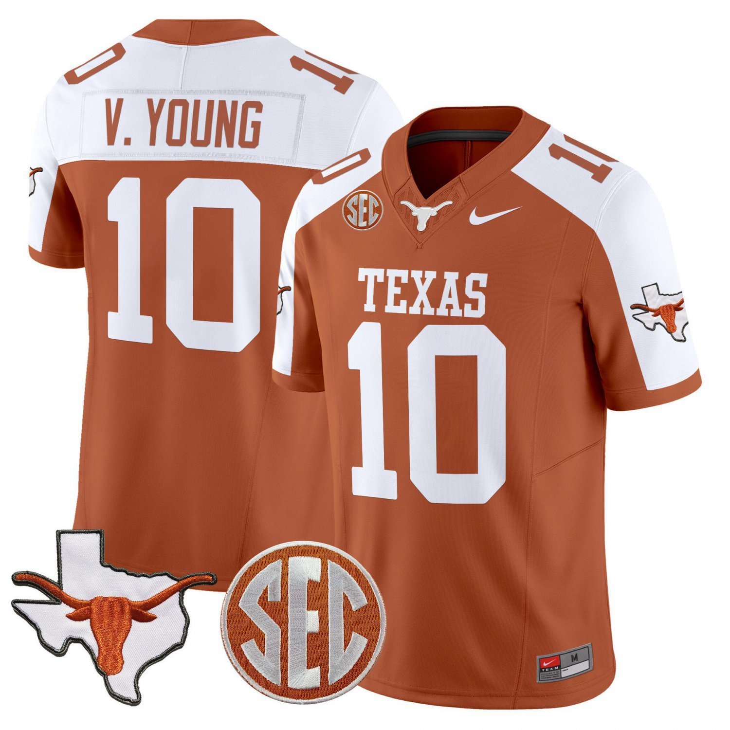 Vince Young  #10 Texas Longhorns 2026 State Map SEC Patch Orange Alternate