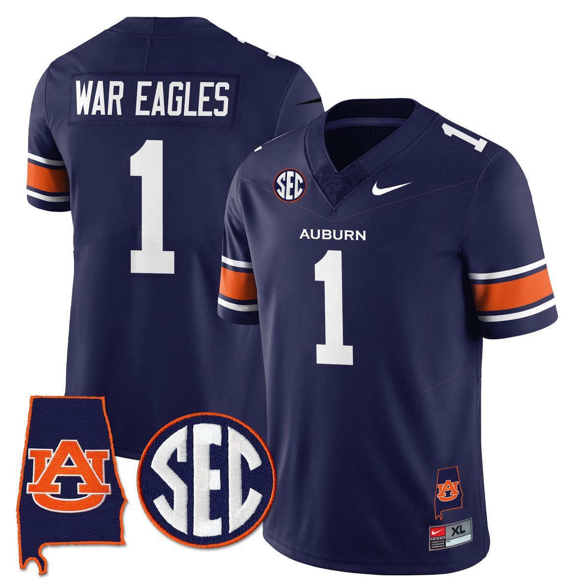 War Eagles  #1 Auburn Tigers Alabama Patch Vapor Stitched Navy