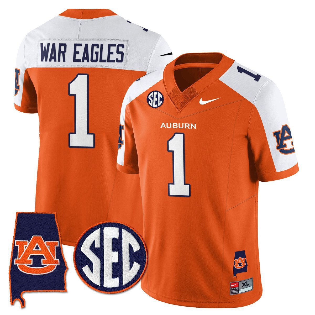 War Eagles  #1 Auburn Tigers Alabama Patch Vapor Stitched Orange Alternate