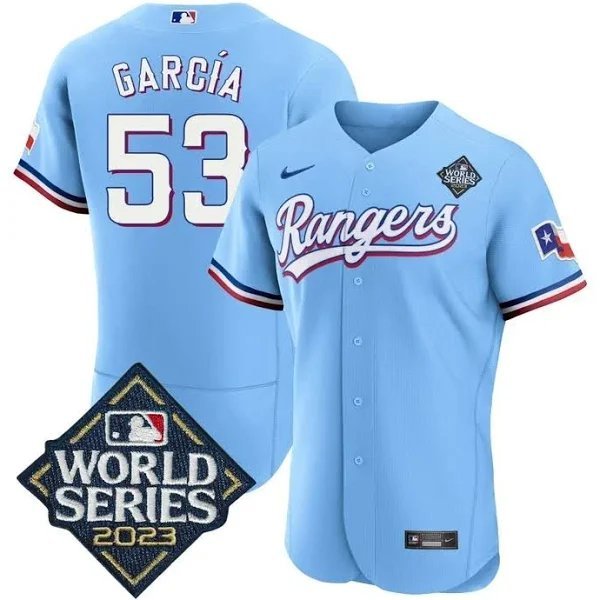 2026     adolis garcia rangers 53  world series jersey light blue