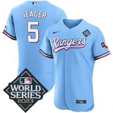 2026     Corey Seager Rangers 5 world series jersey light blue