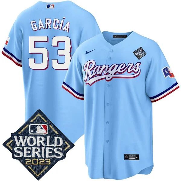 2026    adolis garcia rangers 53  world series jersey light blue