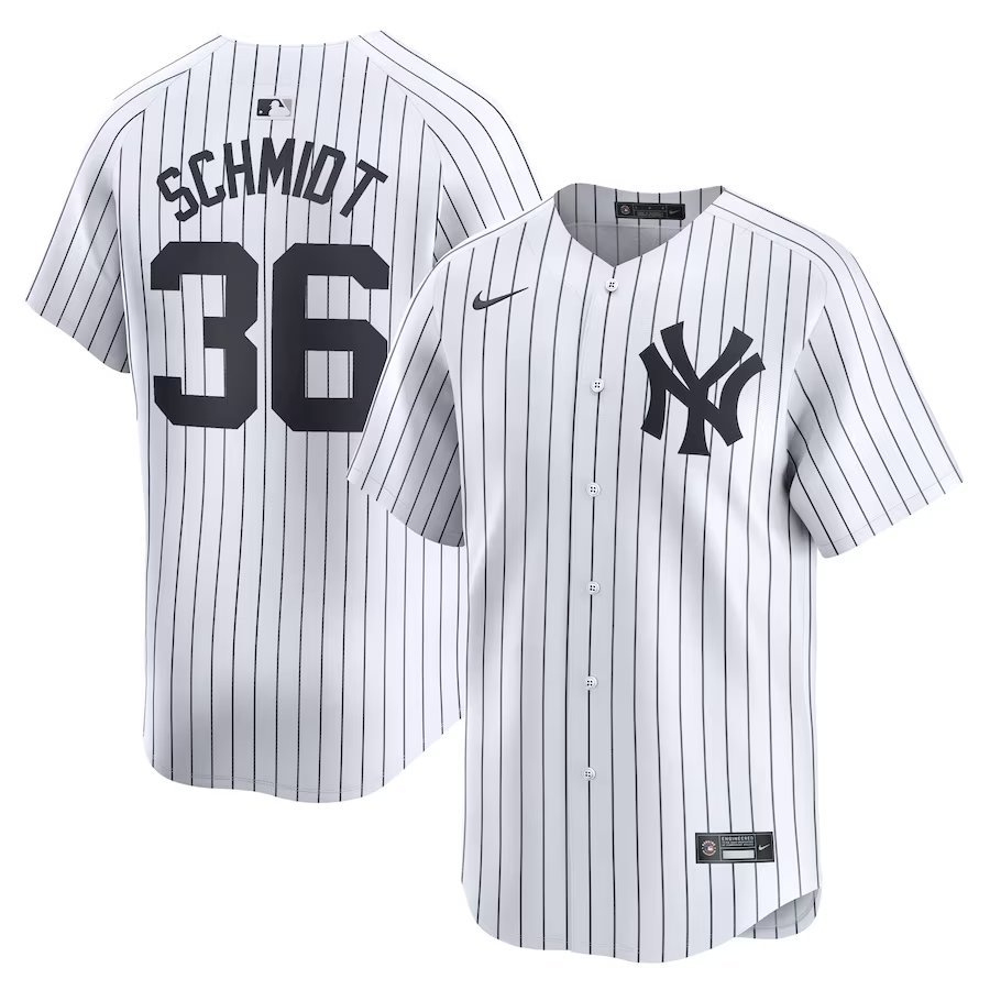 2026    clark schmidt  yankee 36 jersey white pinstripe