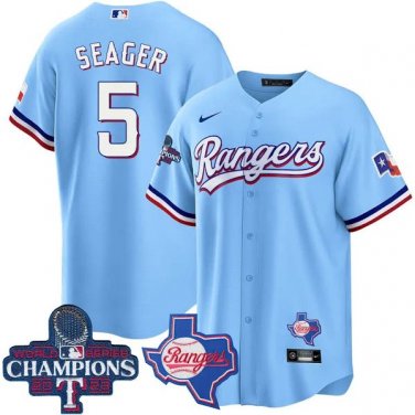 2026    Corey Seager Rangers 5 world series jersey light blue