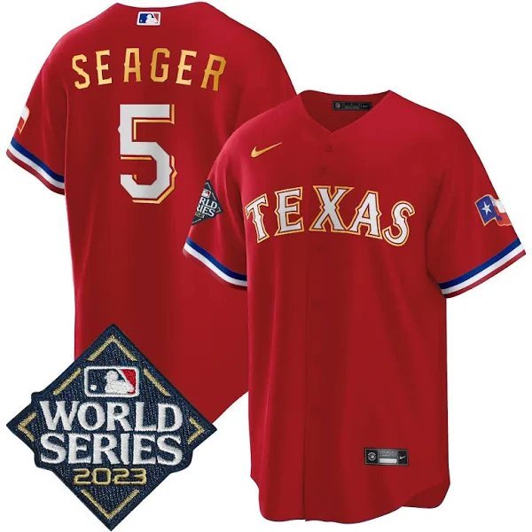 2026    Corey Seager Rangers 5 world series jersey red