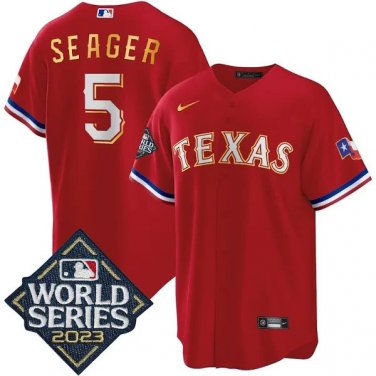 2026    Corey Seager Rangers 5 world series jersey red