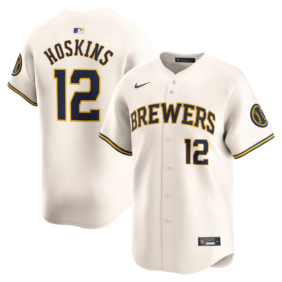 2026    rhys hoskins   brewers 12 baseball jersey cream