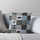 Adventure Awaits Patchwork - Blue, Grey And Black Pillow
