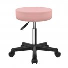 Adjustable Height Pink PU Leather Rolling Salon Stool with Wheels - KKTONER
