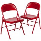 2 Pack Double Braced Red Metal Folding Chair for Indoor and Outdoor Use