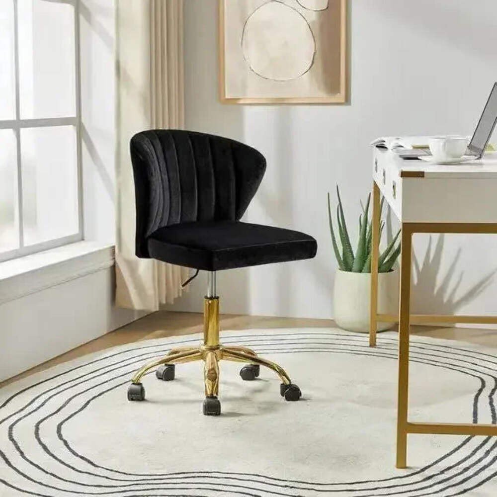 Adjustable Velvet Task Chair with Gold Casters, Compact Swivel Desk Chair for Ho