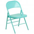 HERCULES COLORBURST Tantalizing Teal Metal Folding Chair 300 lb Capacity