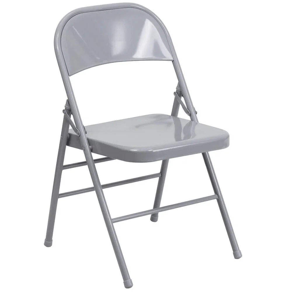 Versatile Gray Metal Folding Chair with Triple Braced Frame
