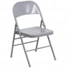 Versatile Gray Metal Folding Chair with Triple Braced Frame