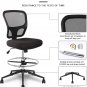 Armless Drafting Chair Adjustable Height Ergonomic Desk Chair Footrest