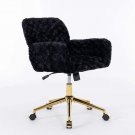 Luxurious Black Upholstered Office Chair with Golden Metal Base - Adjustable Swi
