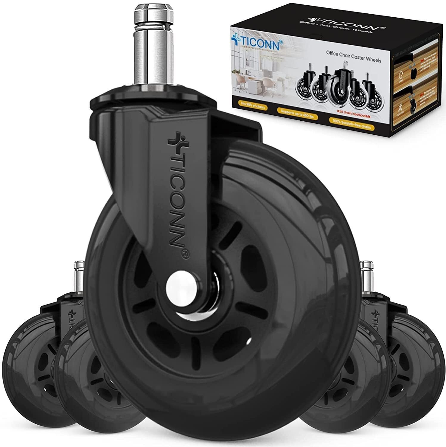 Office Chair Caster Wheels Universal Fit For Tile Floors And Carpets