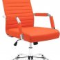 Mid-Back Ribbed PU Leather Executive Desk Chair with Adjustable Swivel, Armrests