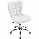 Modern Armless Tufted Office Chair with Faux Leather Upholstery and Adjustable H