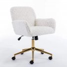 Beige Velvet Office Chair with Golden Base, Adjustable Swivel Design and Reclini
