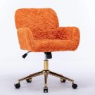 A&A Furniture Adjustable Swivel Office Chair with Golden Base, Plush Orange Upho