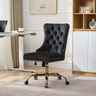 A and A Velvet Tufted Office Chair With Gold Metal Base Black