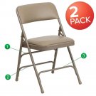 2 Pack HERCULES Series Curved Triple Braced Beige Vinyl Folding Chair