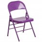 Vibrant Impulsive Purple Triple Braced Metal Folding Chair with Double Hinges