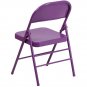 Vibrant Impulsive Purple Triple Braced Metal Folding Chair with Double Hinges