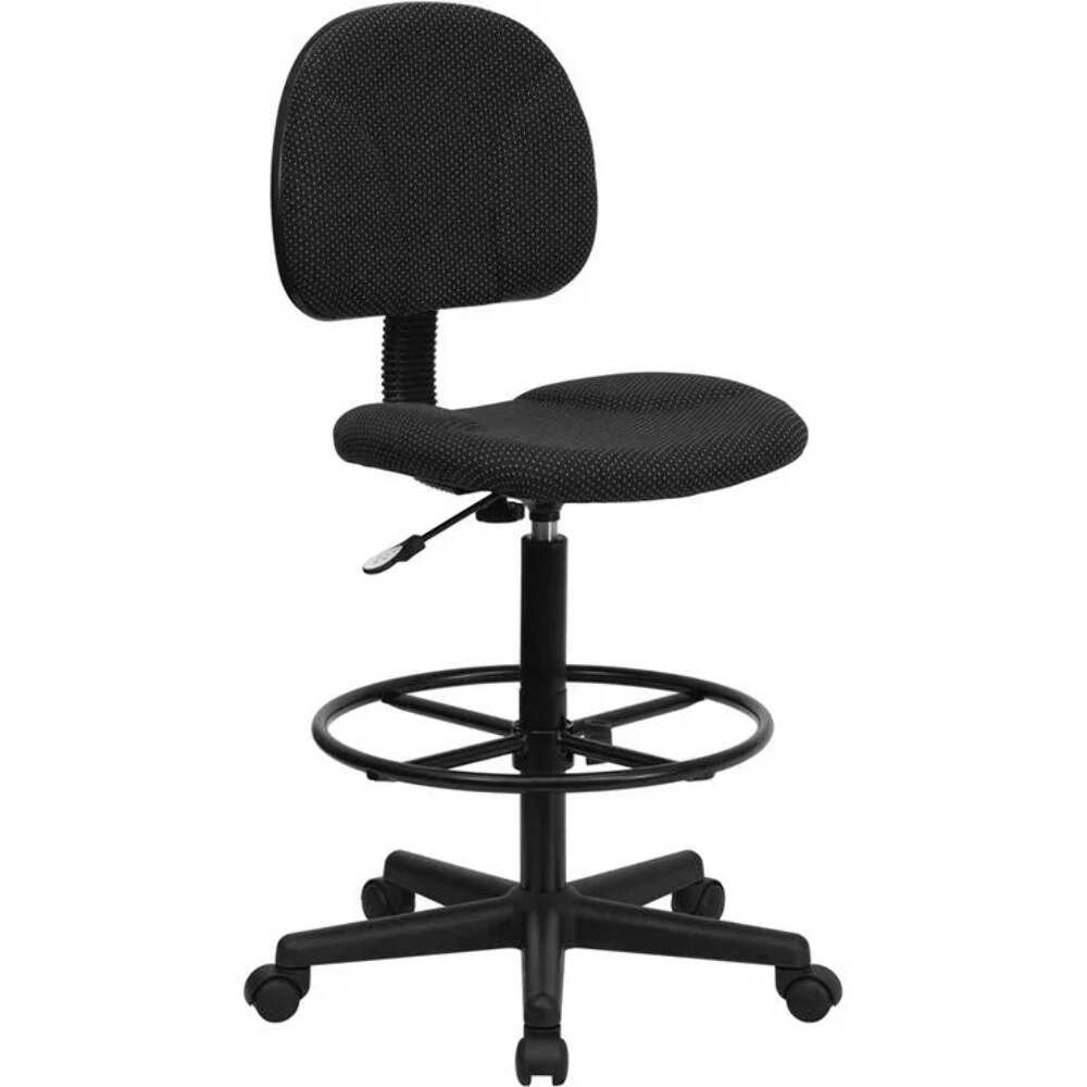 Black Patterned Fabric Drafting Chair With Adjustable Height